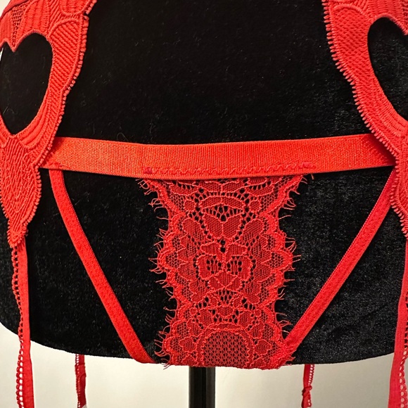 Sexy Red Woven Heart Garter belt (M/L) & Lace G-String (M). NEVER worn - Picture 3 of 6